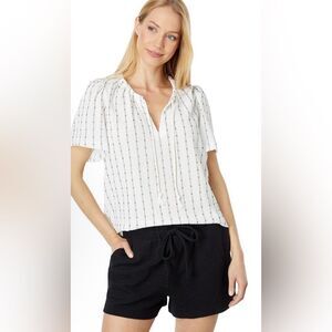 Madewell Tie Neck Tunic Top Knit Dot Pattern Ivory Black Size Small EUC